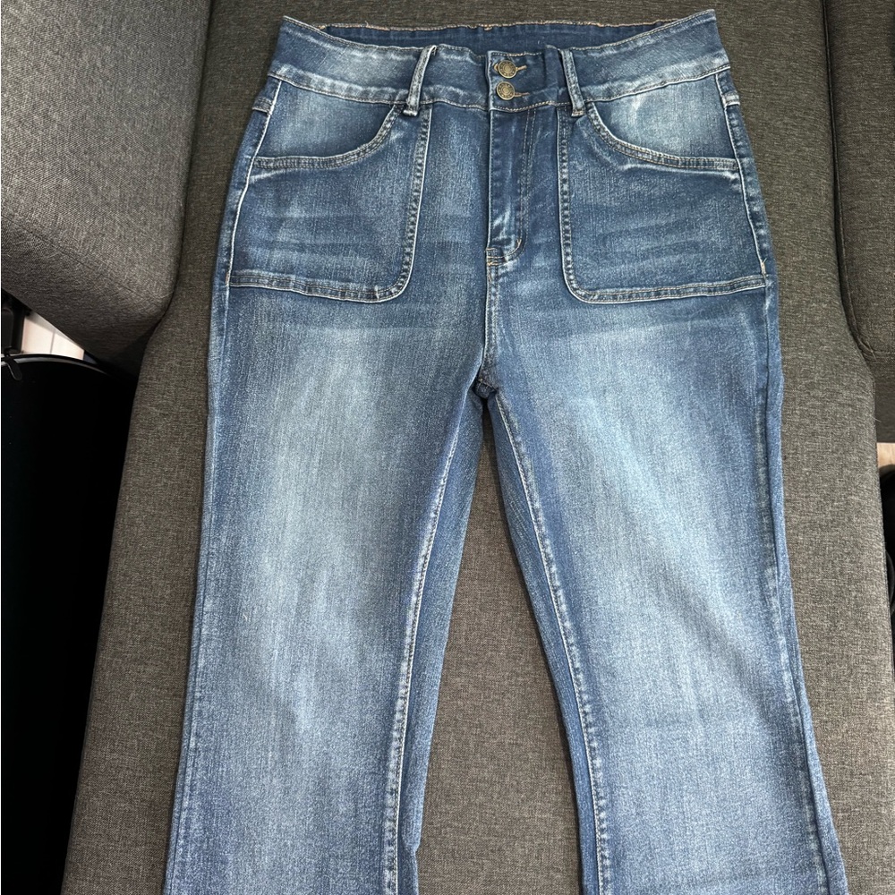 Dripcurve Stretch Wide leg Flate Blue Denim Women's Jeans